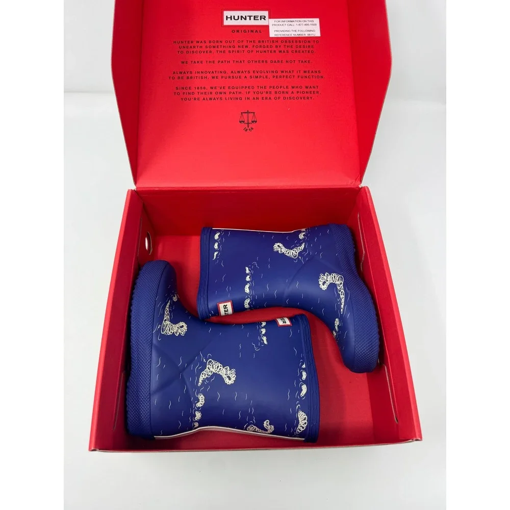 Hunter Kids First Classic Nessie Print Rain Boots Cuttle Blue KFT5069RMA Size 6